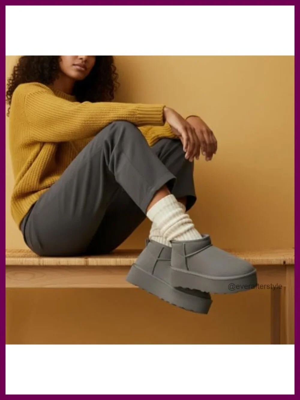 Genuine Suede Platform Ankle Boots with Faux Fur Lining Memory Foam Slip-On